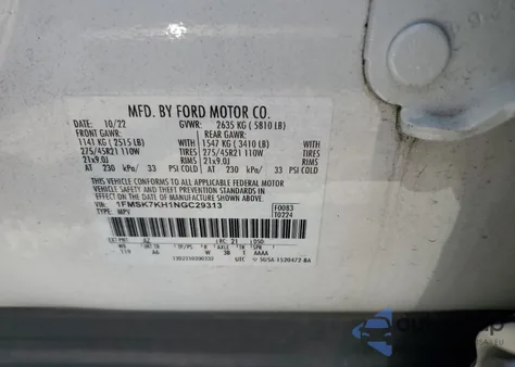 2022 Ford Explorer St-Line from USA, damaged, VIN 1FMSK7KH1NGC29313